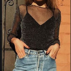 Black Sheer Sparkly Long Sleeve Top